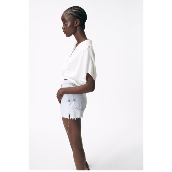 Zara NWT Loose Fitted Cropped Style Embroidered Collar Top XS - Picture 10 of 15